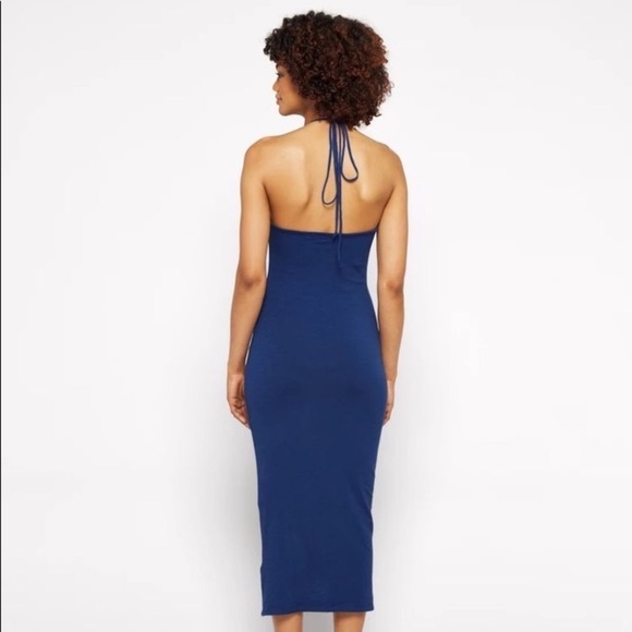 Revolve Sundry Blue Ruched Midi Halter Dress Slub Front Slit NWT Size XL (4) - Picture 3 of 7